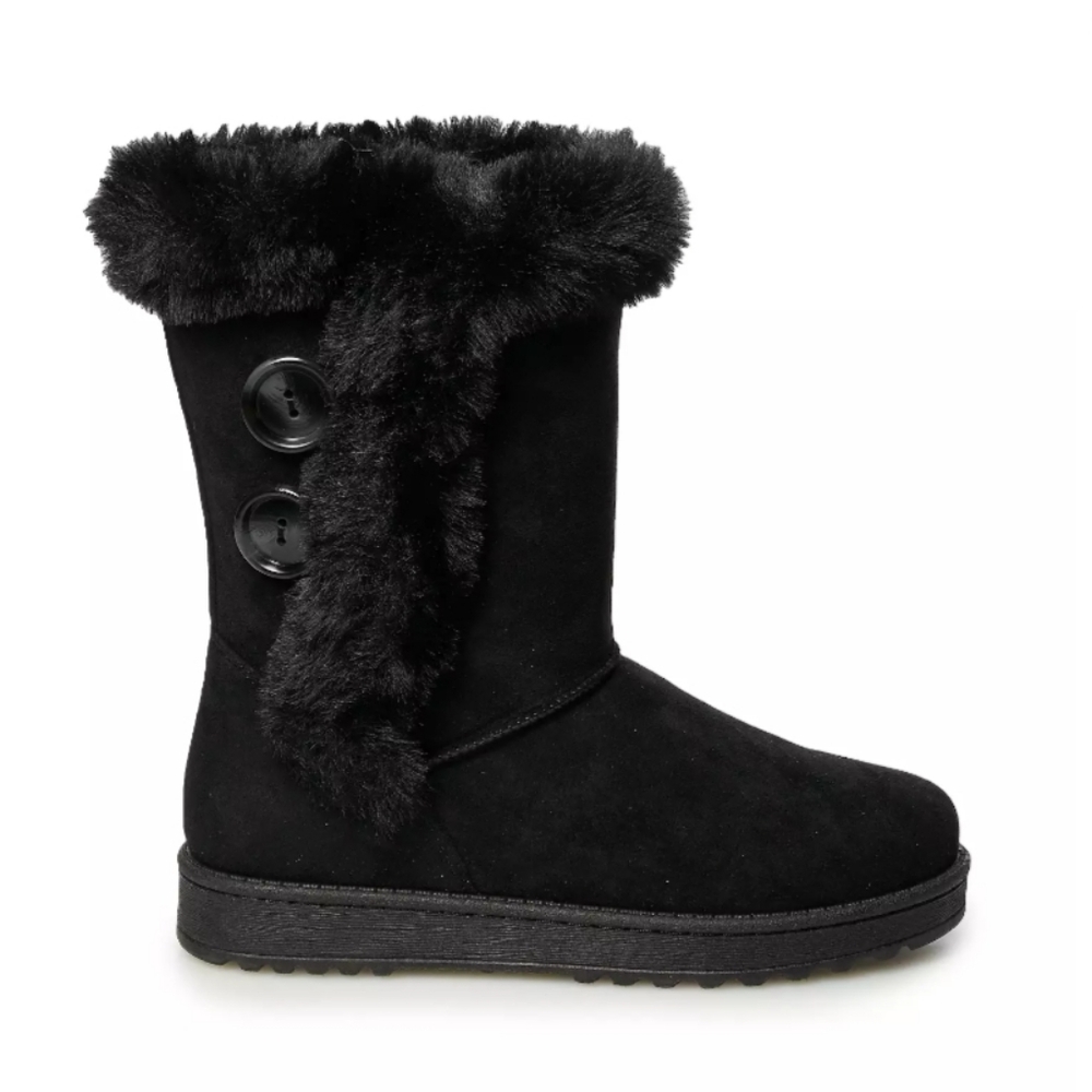 Women's Black Faux Fur Button Boots